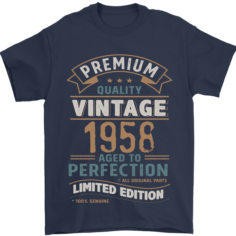 Premium Vintage 65th Birthday 1958 Mens T-Shirt 100% Cotton Navy Blue