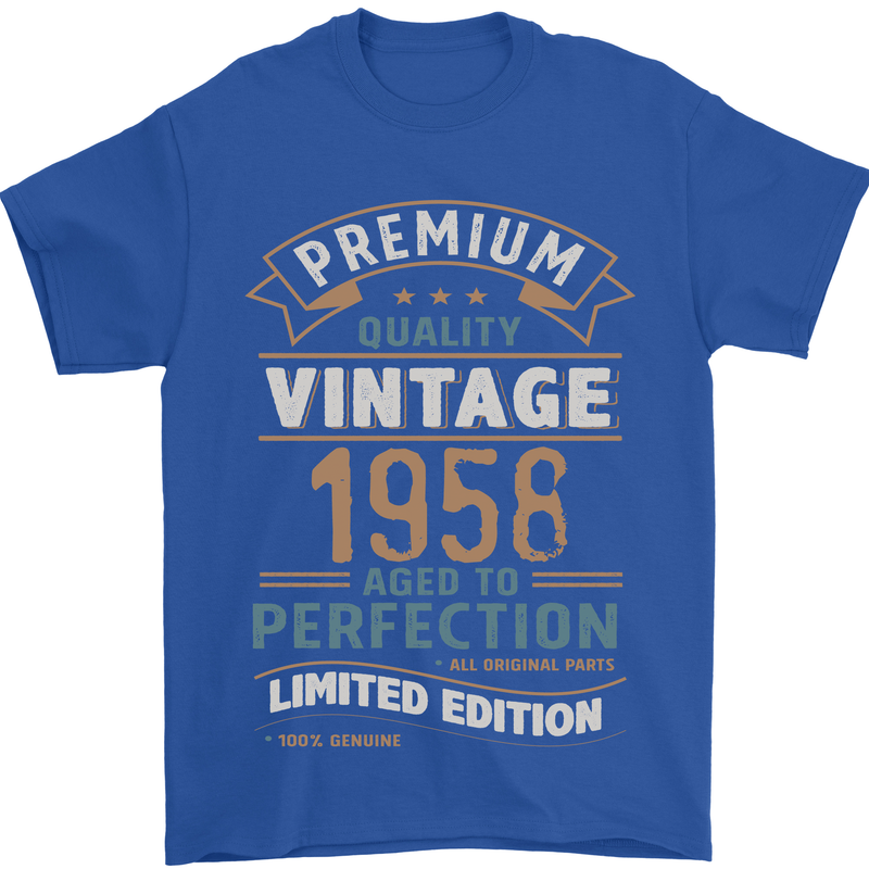 Premium Vintage 65th Birthday 1958 Mens T-Shirt 100% Cotton Royal Blue
