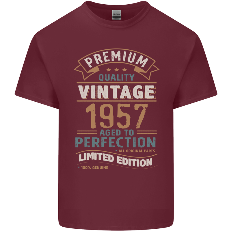 Premium Vintage 66th Birthday 1957 Mens Cotton T-Shirt Tee Top Maroon