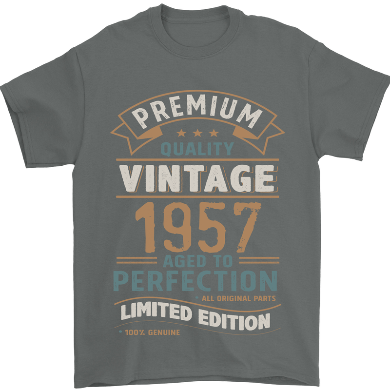 Premium Vintage 66th Birthday 1957 Mens T-Shirt 100% Cotton Charcoal