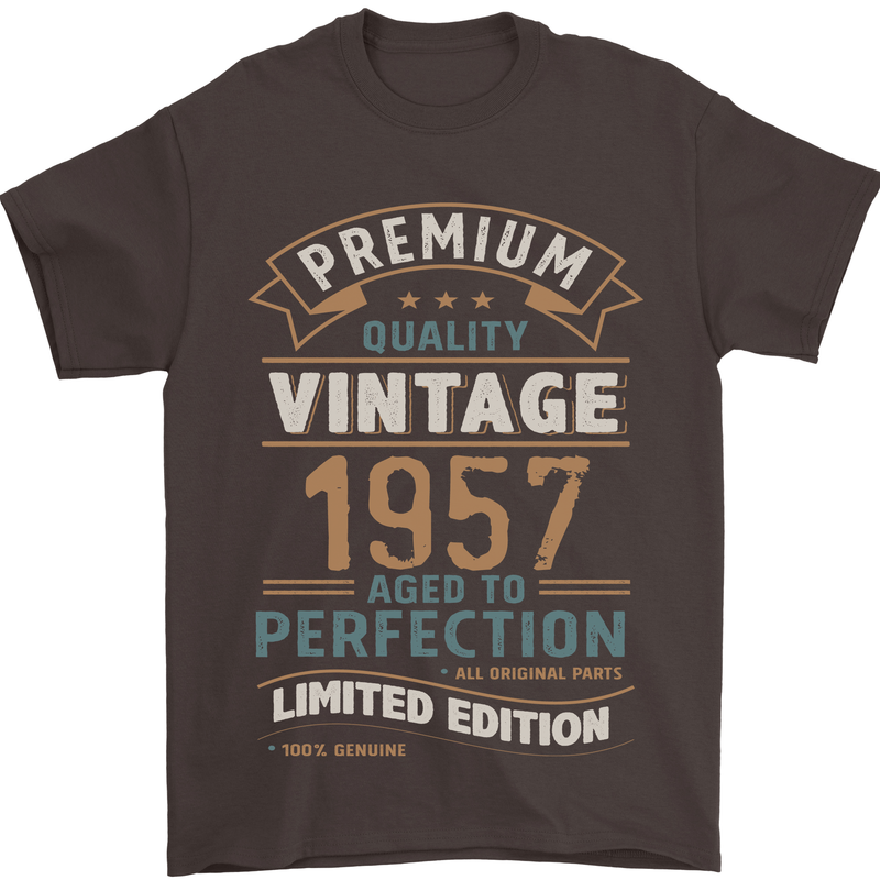 Premium Vintage 66th Birthday 1957 Mens T-Shirt 100% Cotton Dark Chocolate