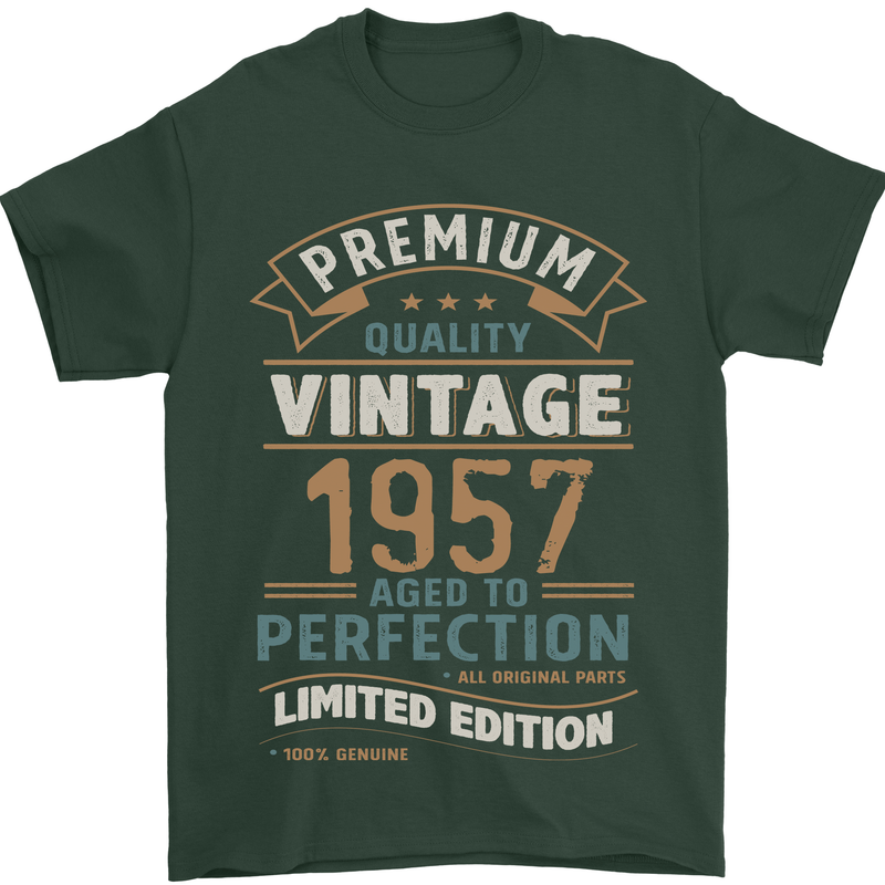 Premium Vintage 66th Birthday 1957 Mens T-Shirt 100% Cotton Forest Green