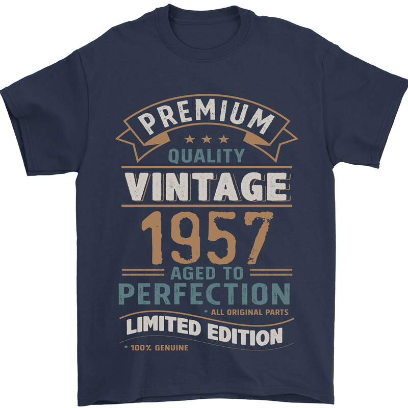 Premium Vintage 66th Birthday 1957 Mens T-Shirt 100% Cotton Navy Blue