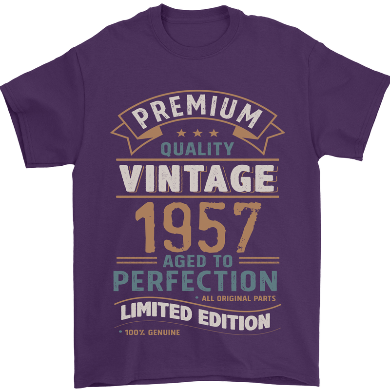 Premium Vintage 66th Birthday 1957 Mens T-Shirt 100% Cotton Purple