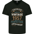 Premium Vintage 66th Birthday 1957 Mens V-Neck Cotton T-Shirt Black