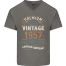 Premium Vintage 66th Birthday 1957 Mens V-Neck Cotton T-Shirt Charcoal