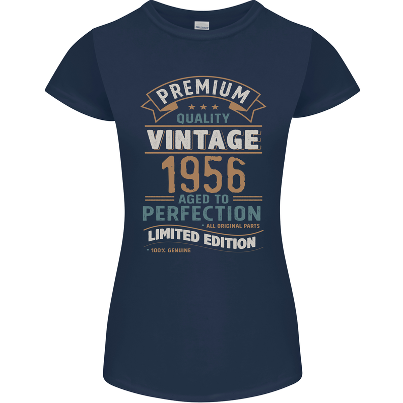 Premium Vintage 67th Birthday 1956 Womens Petite Cut T-Shirt Navy Blue