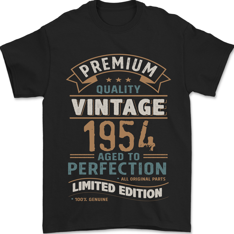 Premium Vintage 69th Birthday 1954 Mens T-Shirt 100% Cotton Black