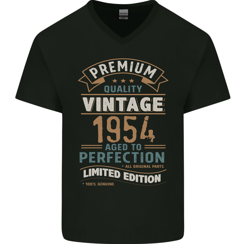 Premium Vintage 69th Birthday 1954 Mens V-Neck Cotton T-Shirt Black