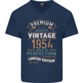 Premium Vintage 69th Birthday 1954 Mens V-Neck Cotton T-Shirt Navy Blue