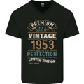 Premium Vintage 70th Birthday 1953 Mens V-Neck Cotton T-Shirt Black