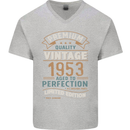 Premium Vintage 70th Birthday 1953 Mens V-Neck Cotton T-Shirt Sports Grey