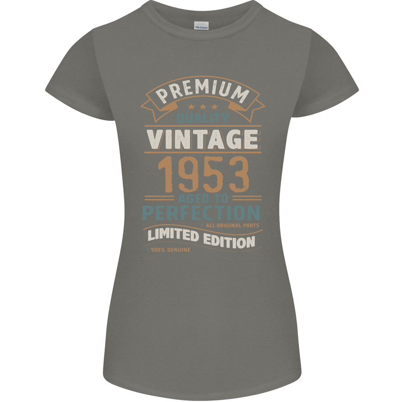 Premium Vintage 70th Birthday 1953 Womens Petite Cut T-Shirt Charcoal