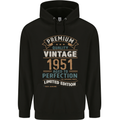 Premium Vintage 72nd Birthday 1951 Mens 80% Cotton Hoodie Black