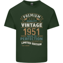 Premium Vintage 72nd Birthday 1951 Mens Cotton T-Shirt Tee Top Forest Green