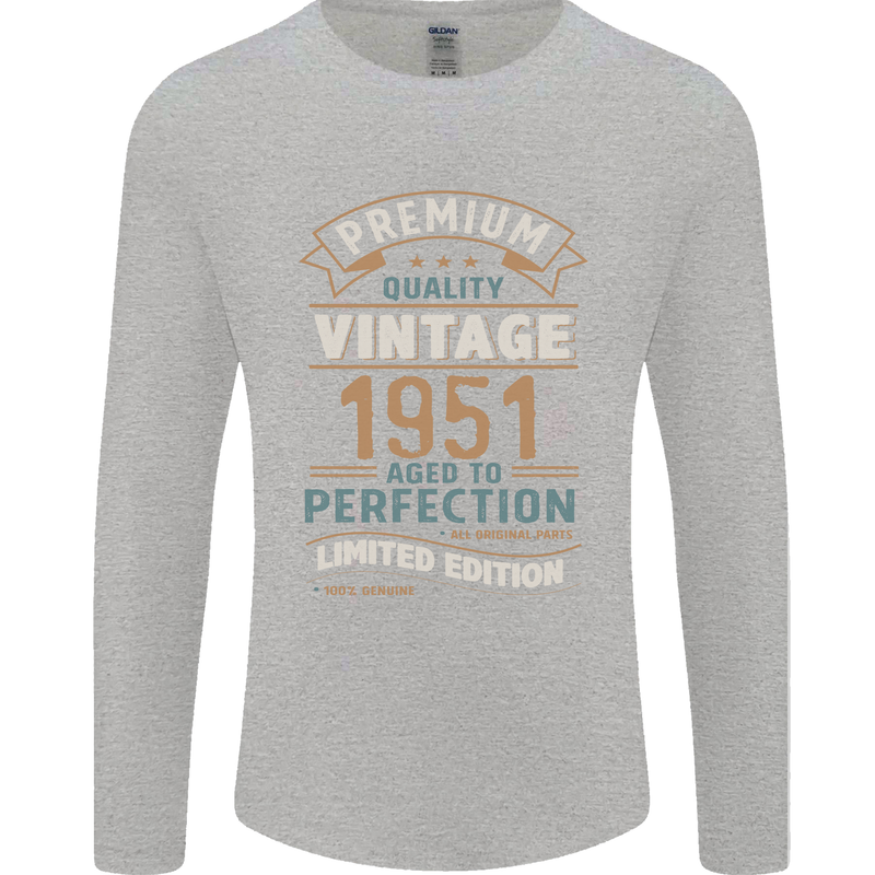 Premium Vintage 72nd Birthday 1951 Mens Long Sleeve T-Shirt Sports Grey