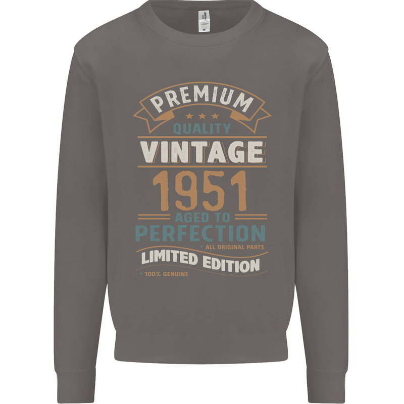 Premium Vintage 72nd Birthday 1951 Mens Sweatshirt Jumper Charcoal