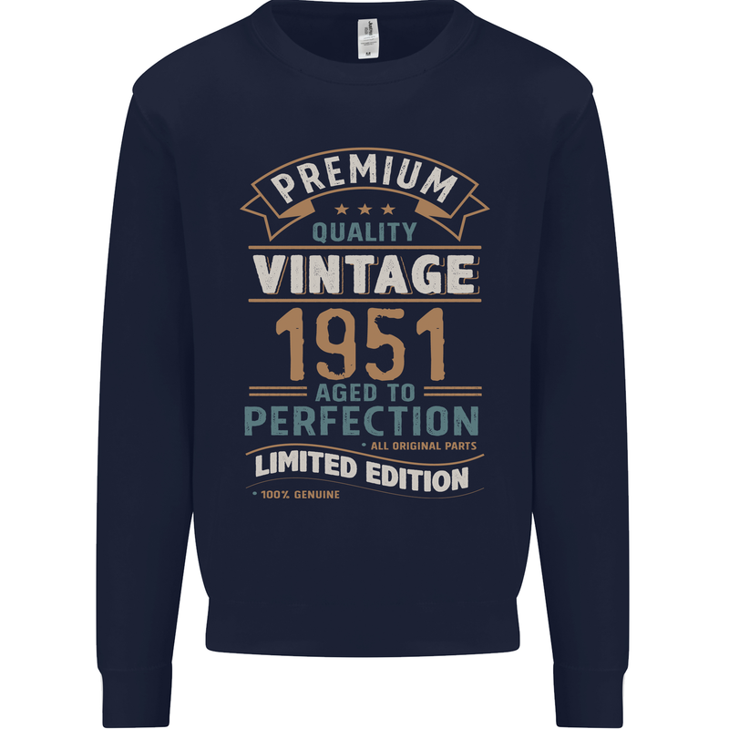 Premium Vintage 72nd Birthday 1951 Mens Sweatshirt Jumper Navy Blue