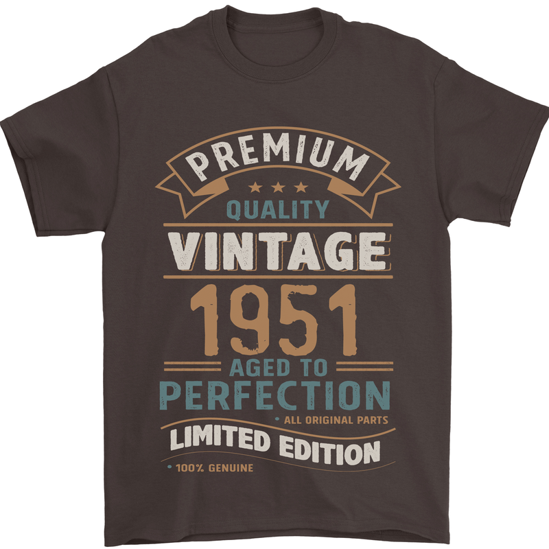 Premium Vintage 72nd Birthday 1951 Mens T-Shirt 100% Cotton Dark Chocolate