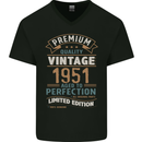 Premium Vintage 72nd Birthday 1951 Mens V-Neck Cotton T-Shirt Black