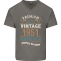 Premium Vintage 72nd Birthday 1951 Mens V-Neck Cotton T-Shirt Charcoal