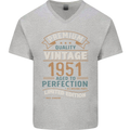 Premium Vintage 72nd Birthday 1951 Mens V-Neck Cotton T-Shirt Sports Grey