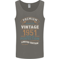 Premium Vintage 72nd Birthday 1951 Mens Vest Tank Top Charcoal