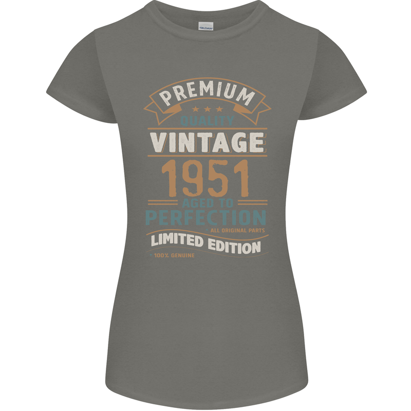 Premium Vintage 72nd Birthday 1951 Womens Petite Cut T-Shirt Charcoal