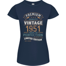 Premium Vintage 72nd Birthday 1951 Womens Petite Cut T-Shirt Navy Blue