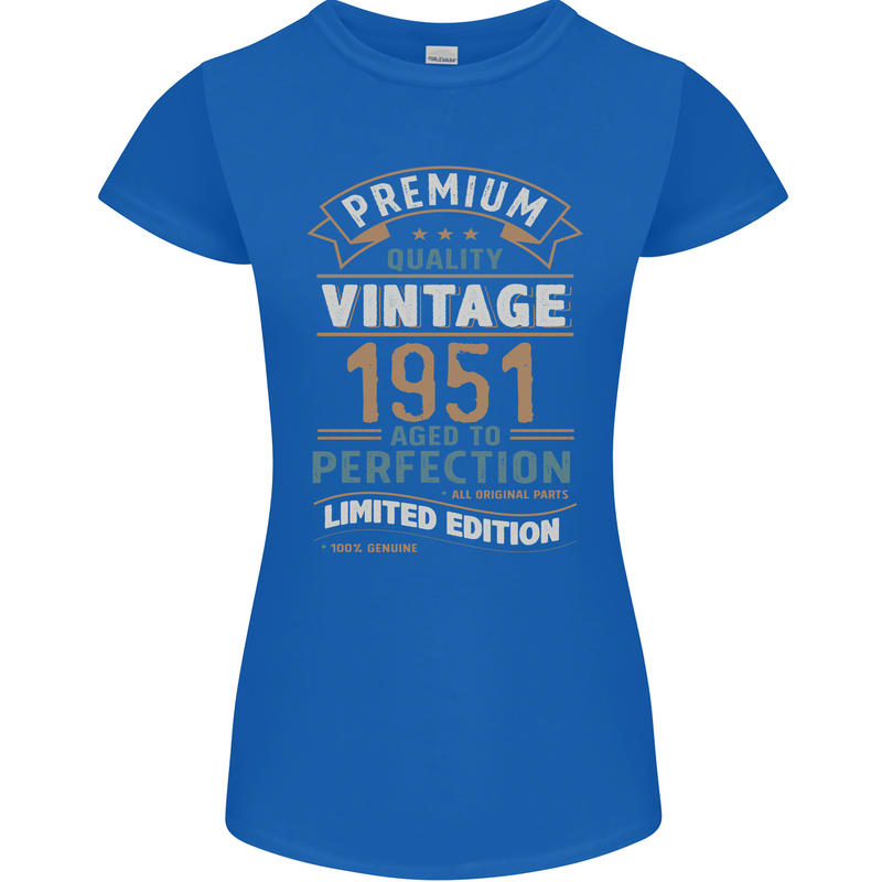 Premium Vintage 72nd Birthday 1951 Womens Petite Cut T-Shirt Royal Blue