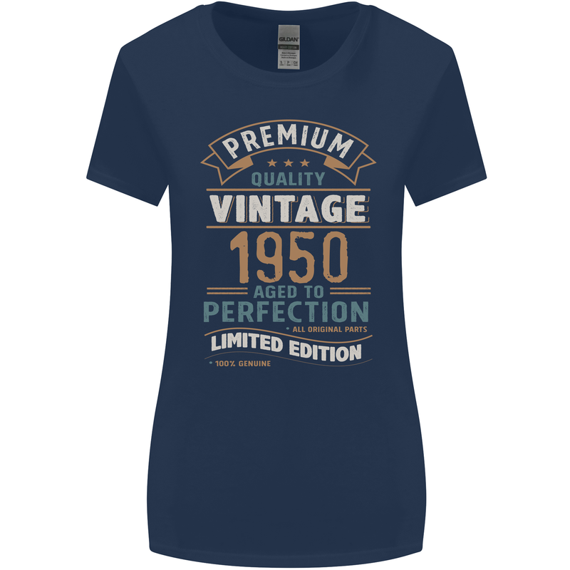 Premium Vintage 73rd Birthday 1950 Womens Wider Cut T-Shirt Navy Blue