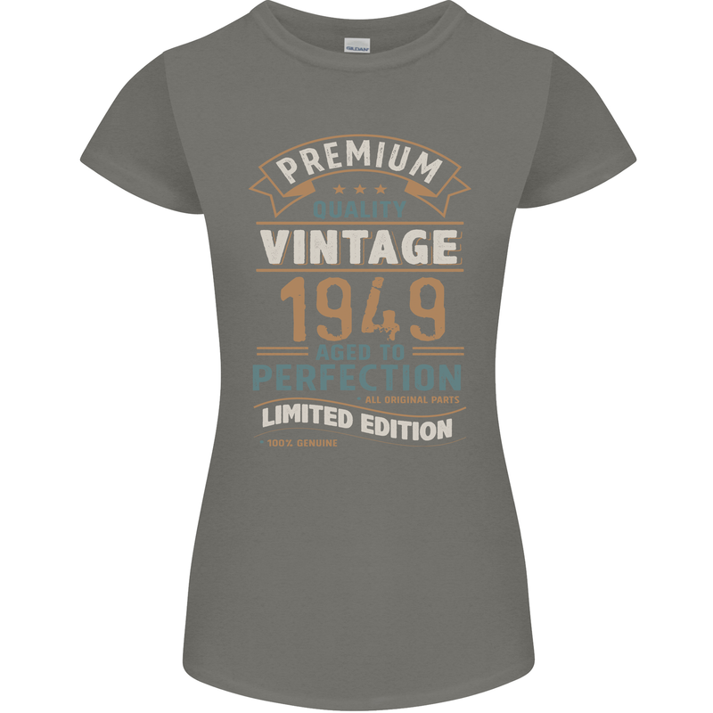 Premium Vintage 74th Birthday 1949 Womens Petite Cut T-Shirt Charcoal