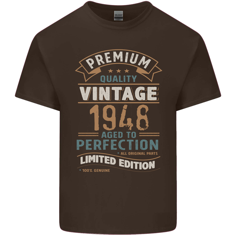 Premium Vintage 75th Birthday 1948 Mens Cotton T-Shirt Tee Top Dark Chocolate