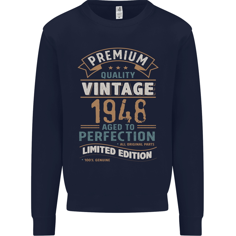 Premium Vintage 75th Birthday 1948 Mens Sweatshirt Jumper Navy Blue