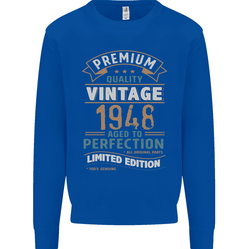 Premium Vintage 75th Birthday 1948 Mens Sweatshirt Jumper Royal Blue