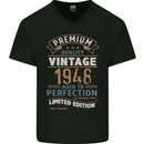 Premium Vintage 75th Birthday 1948 Mens V-Neck Cotton T-Shirt Black