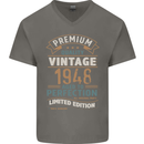 Premium Vintage 75th Birthday 1948 Mens V-Neck Cotton T-Shirt Charcoal
