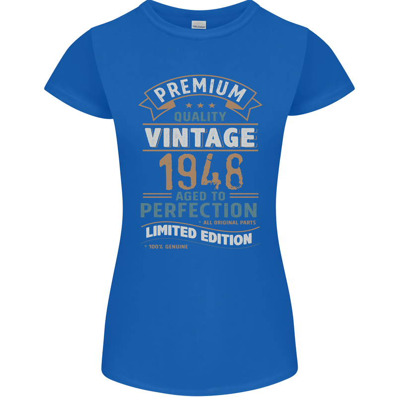 Premium Vintage 75th Birthday 1948 Womens Petite Cut T-Shirt Royal Blue