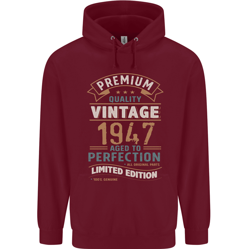 Premium Vintage 76th Birthday 1947 Mens 80% Cotton Hoodie Maroon