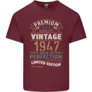 Premium Vintage 76th Birthday 1947 Mens Cotton T-Shirt Tee Top Maroon
