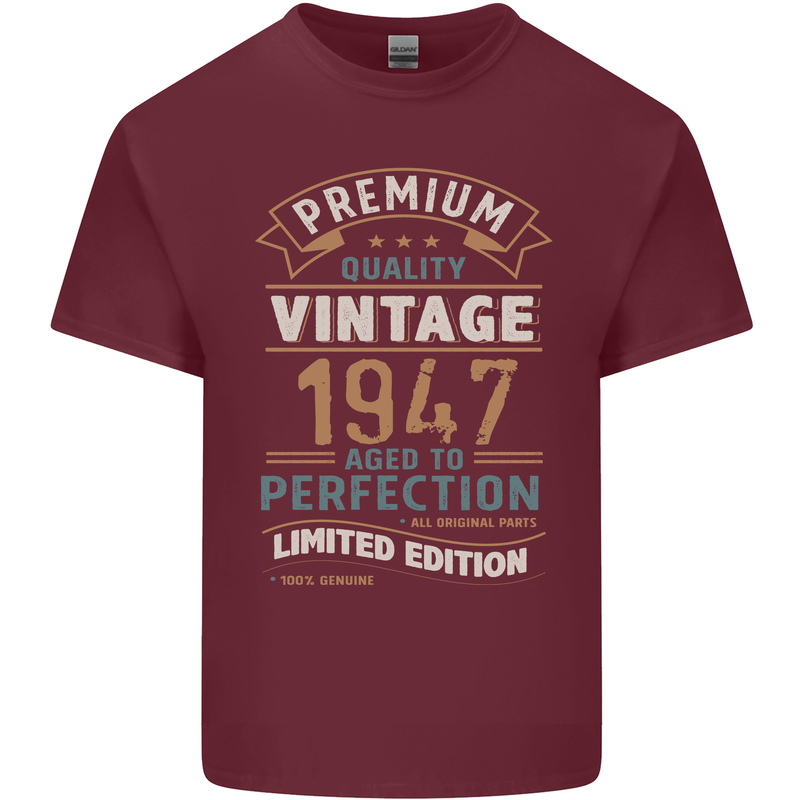 Premium Vintage 76th Birthday 1947 Mens Cotton T-Shirt Tee Top Maroon
