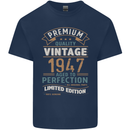 Premium Vintage 76th Birthday 1947 Mens Cotton T-Shirt Tee Top Navy Blue