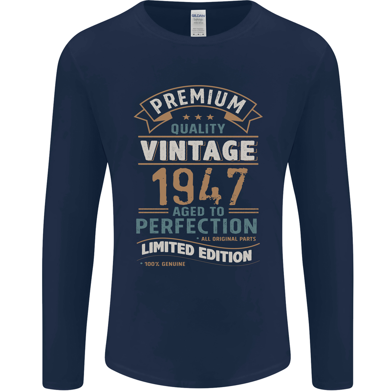 Premium Vintage 76th Birthday 1947 Mens Long Sleeve T-Shirt Navy Blue