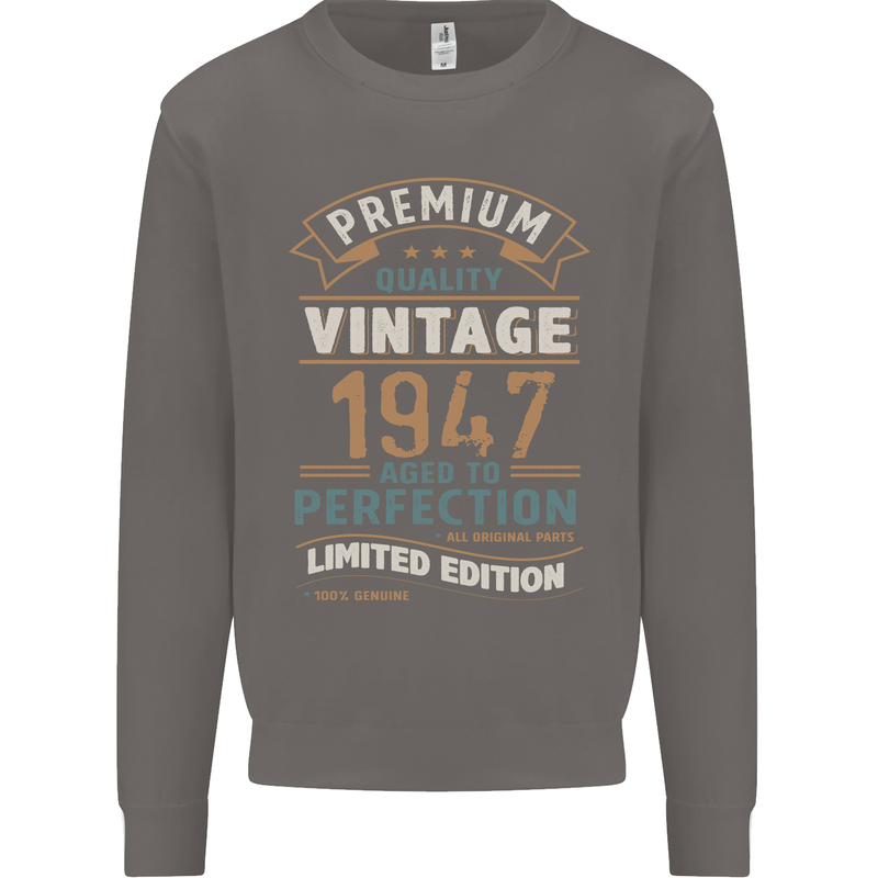 Premium Vintage 76th Birthday 1947 Mens Sweatshirt Jumper Charcoal