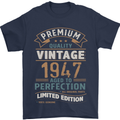 Premium Vintage 76th Birthday 1947 Mens T-Shirt 100% Cotton Navy Blue