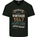 Premium Vintage 76th Birthday 1947 Mens V-Neck Cotton T-Shirt Black