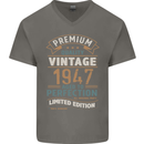 Premium Vintage 76th Birthday 1947 Mens V-Neck Cotton T-Shirt Charcoal