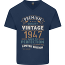 Premium Vintage 76th Birthday 1947 Mens V-Neck Cotton T-Shirt Navy Blue