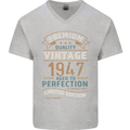 Premium Vintage 76th Birthday 1947 Mens V-Neck Cotton T-Shirt Sports Grey