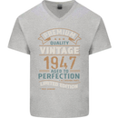 Premium Vintage 76th Birthday 1947 Mens V-Neck Cotton T-Shirt Sports Grey